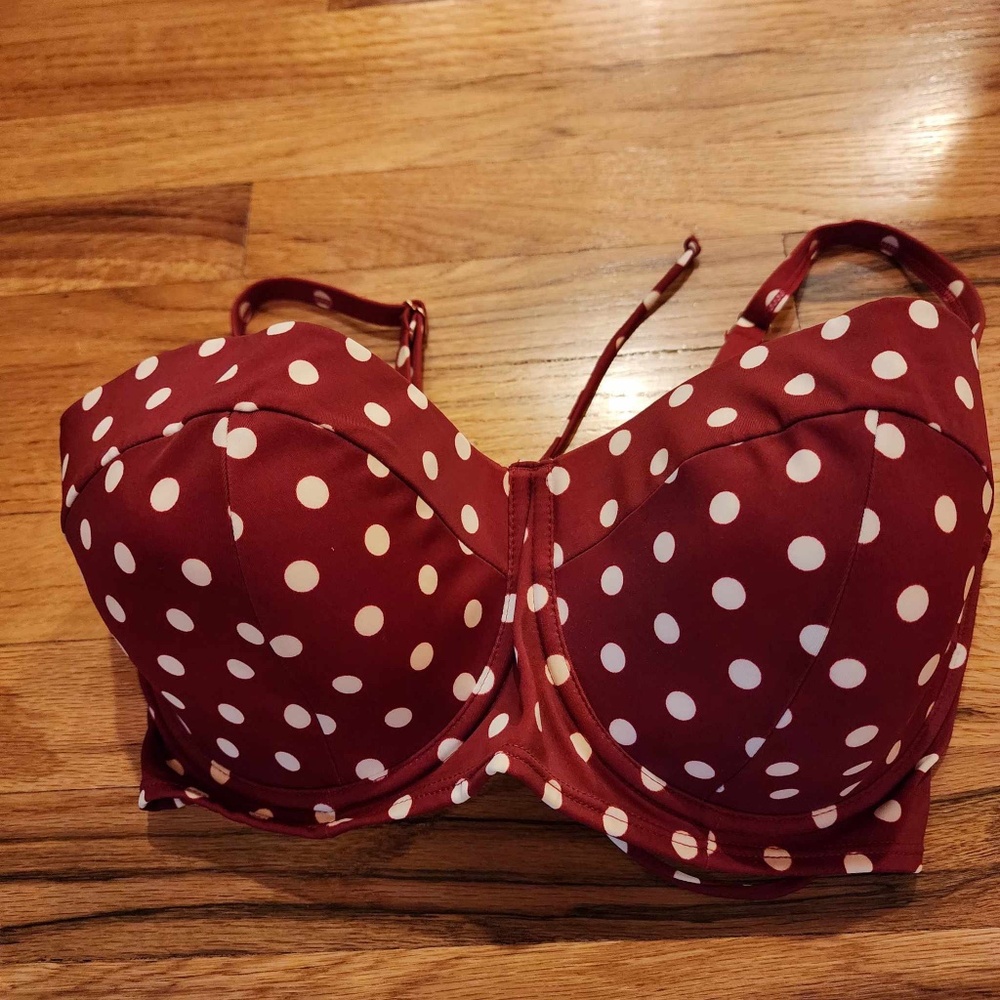 Adore Me Underwire Red Polka Dot Swimsuit Top Only 36DDD